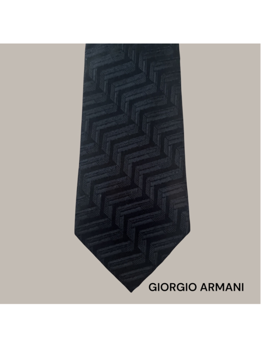 Giorgio Armani Silk Tie Black on Black Chevron Pattern